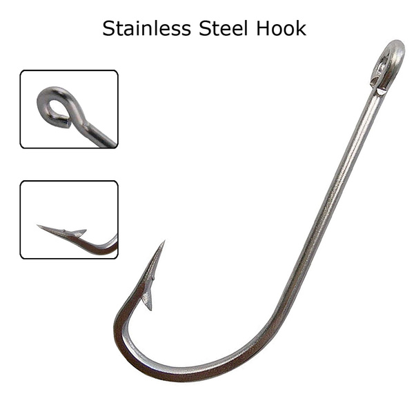 40Pcs Stainless Steel Fishing Hook Fishhooks Fishing Accessories White Big  Extra Long Shank Hooks Size 1/0-10/0