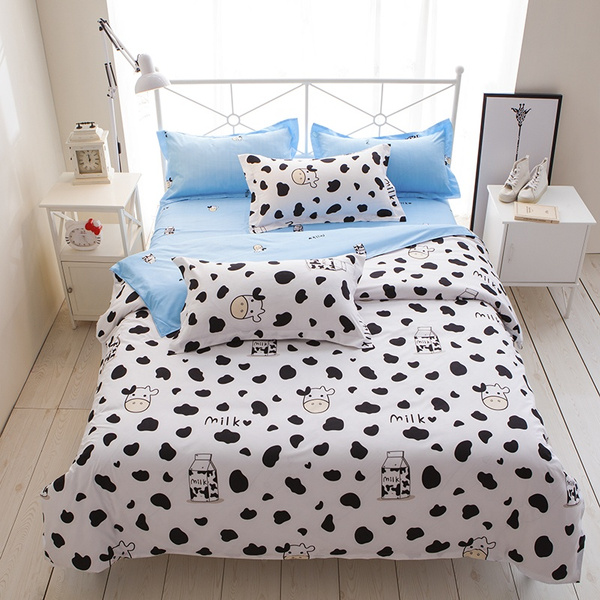 4pcs Bedding Sets Cotton Quilt Cover, Cow Print Duvet Cover Queen