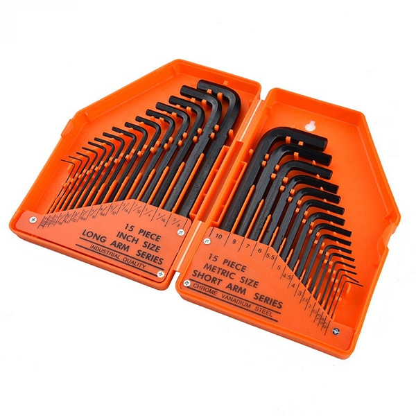 Allen Wrench Hex Key Set 30pc Set METRIC & SAE Standard Short Long Arm CrV Steel 