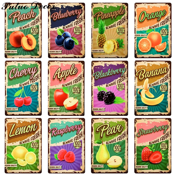 Vintage Metal Tin Signs Candy Apple Organic Fruits Art Wall Decor Poster 