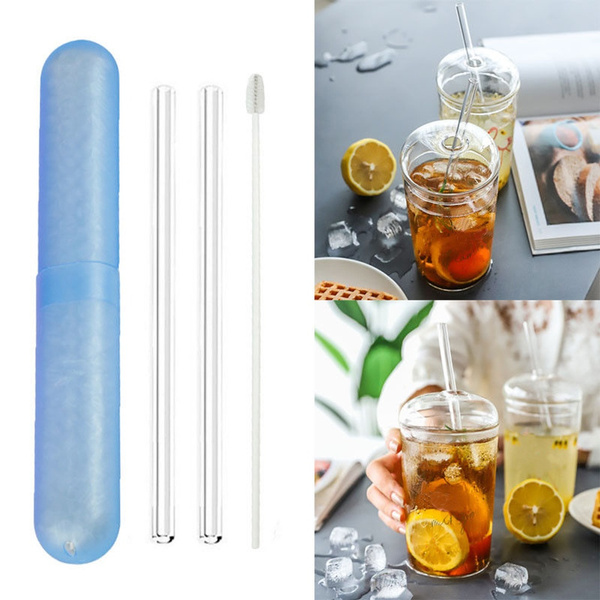 Wedding Pipette Cleaning Brush Plastic Box Reusable Pyrex Glass Drinking Straws 