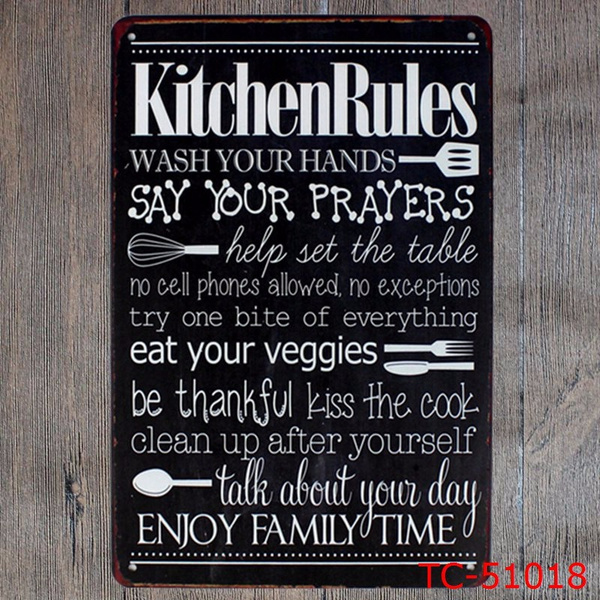 kitchen home kitchen wall art Kitchen Rules tin metal sign 