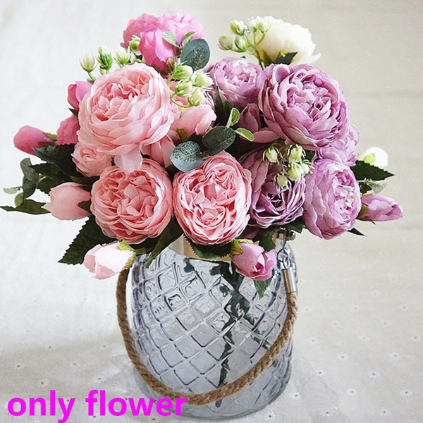 Artificial Rose Bouquets Silk Fake Peonies Flowers Wedding Party Home Decoration 