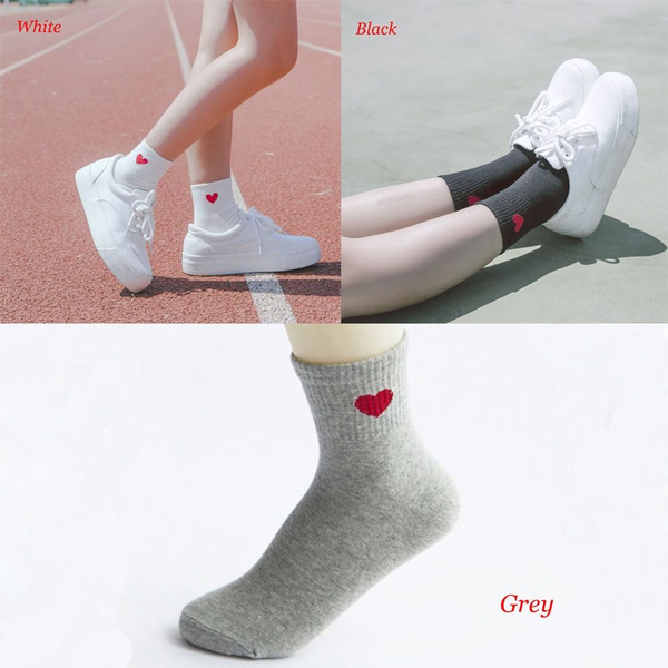 Kawaii Cute Women Heart Pattern Soft Breathable Ankle-High Casual Cotton Socks 