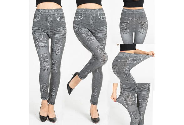 Fashion Women's Imitation Jeans Stretchable Slim Leggings Jeans Hips Tights  Pencil Pants( Looks Like Jeans,as Soft As Leggings)