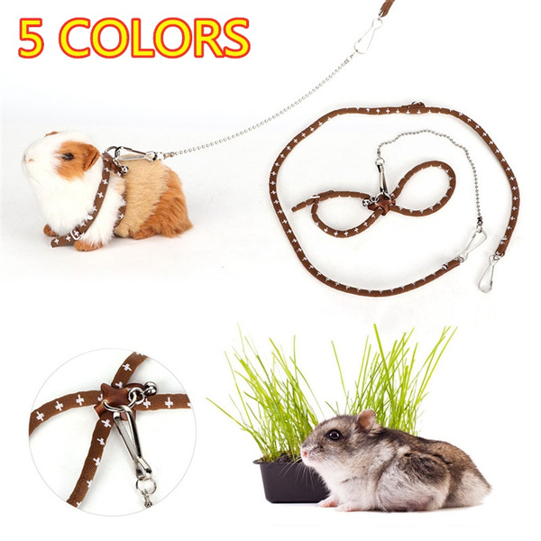 Pet Rat Mouse Hamster Ferret Adjustable Harness Lead Leash Collar Pink & Blue 