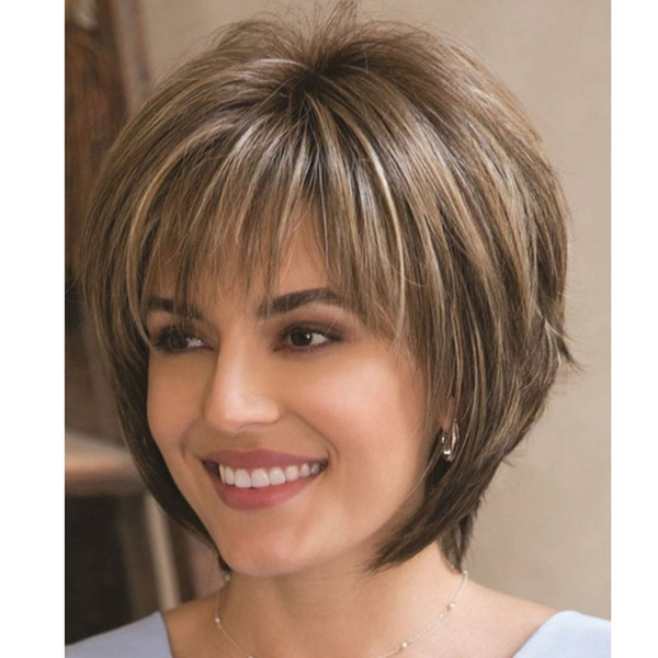 Short Bob Wigs for Women Short Hair Brown Wigs with Bangs Natural