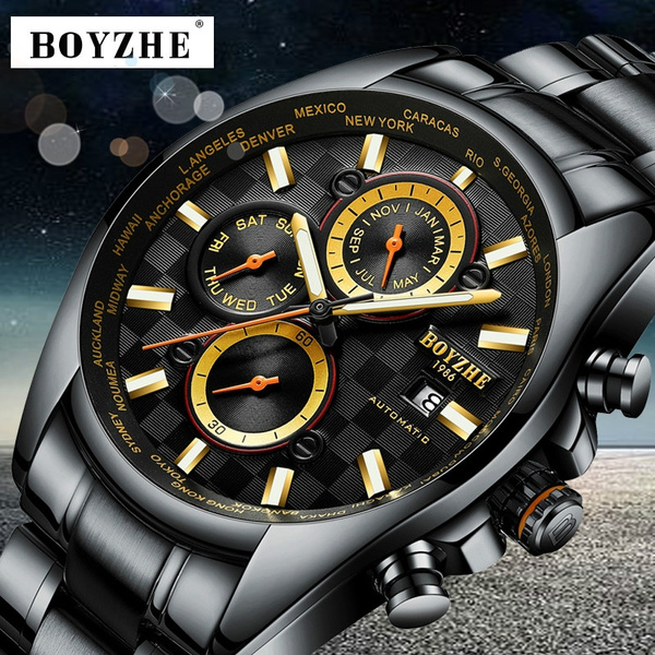 BOYZHE Men Automatic Mechanical Watch Business Watch Stainless