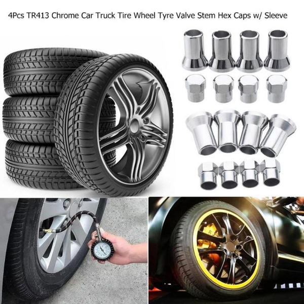 Asiproper 4pcs Metal Car Truck Wheel Tyre Tire Valve Caps Stem Extension Extenders 