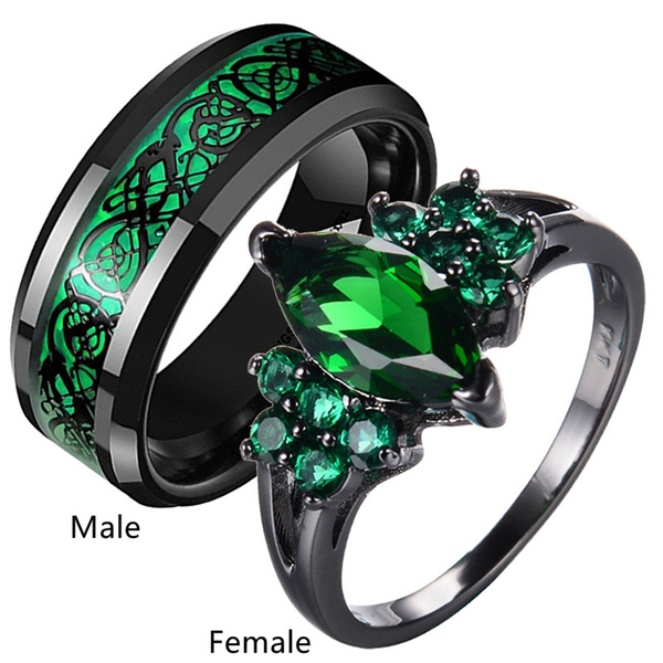 Black and deals green wedding rings