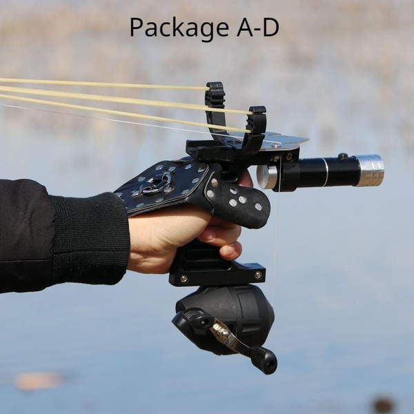Fishing suit slingshot hunting slingshot set outdoor shooting fishing reel  + darts + hand guard + rubber band + flashlight