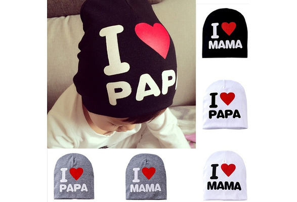 Tmrow 1PC Baby Toddler Cotton Cap I Love Mama/Papa Printed Soft Beanie Hat,Gray,I Love Mama 