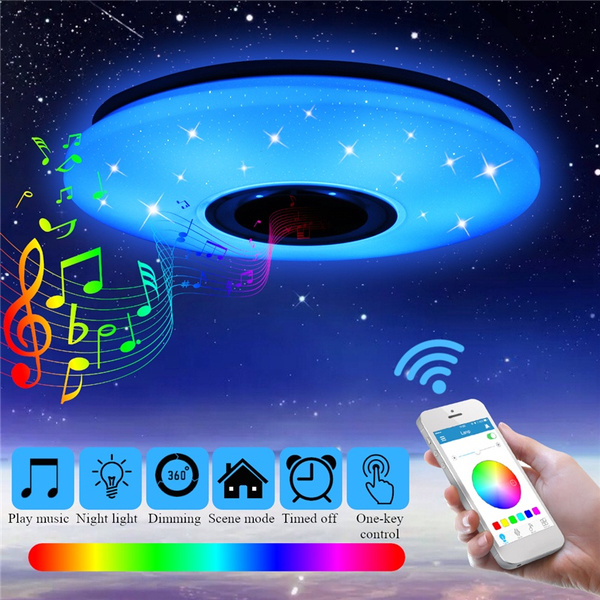 48w Rgbw Flush Mount Round Starlight Led Ceiling Light Lamp With Bluetooth Speaker Dimmable Color Changing Fixture Work App Control Ac85 265v Wish 48w Rgbw Flush Mount Round Starlight, How To Change Light Bulb In Round Ceiling Fixture