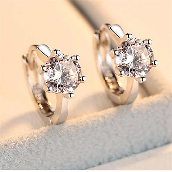 Cute Shiny Diamond Round Cut Moissanite Hoop Earrings For Women 925 ...