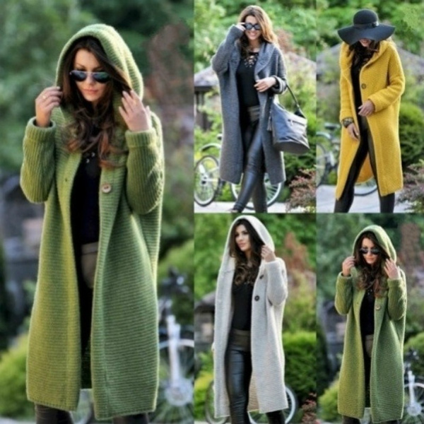 New Fashion Women's Cashmere Cardigan Long Sweater Coat Hooded Coat Lady  Winter Thick Soft Solid Color Jacket Long Overcoat