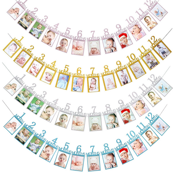 12 Mois Cadre Photo Banniere Premier Joyeux Anniversaire Decorations 1er Bebe Garcon Fille Mon 1 Un An Fournitures De Fete D Anniversaire Wish