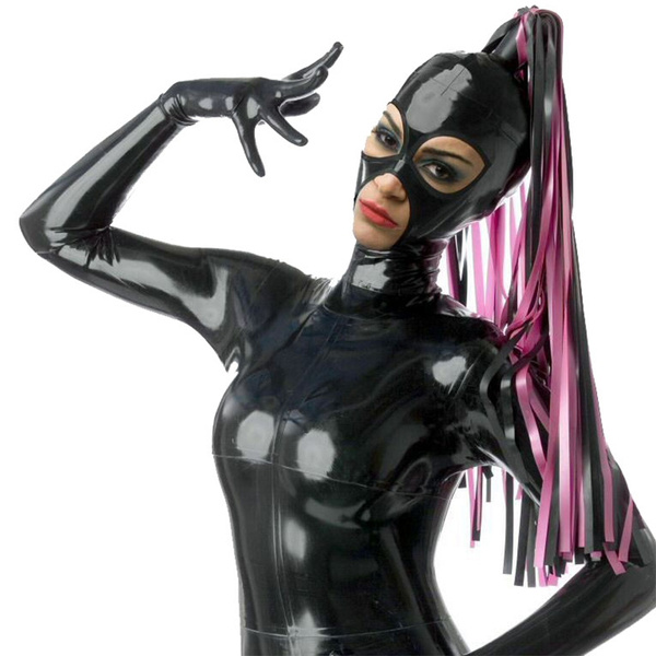 Latex Hood with Lace Forehead Maid Uniform Rubber Mask Cosplay Club Wear  Costume
