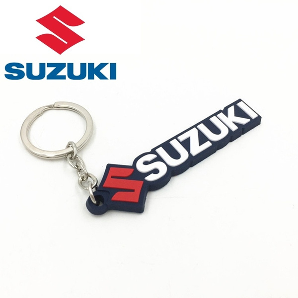 SUZUKI MOTO RED BLUE WHITE 3D LOGO Rubber Material Keyring Keychain Motorbike 