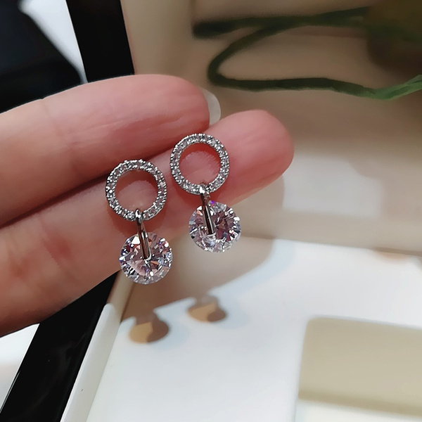 Luxury Diamond Earrings Elegant Silver Plated Double Crystal Zircon Drop  Dangle Earrings Wedding Jewelry Gifts | Wish