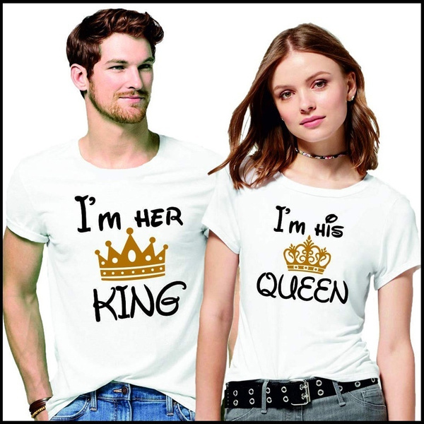 Fashion KING QUEEN Couple T-shirts I Am Her King Printed for Men Women | Wish