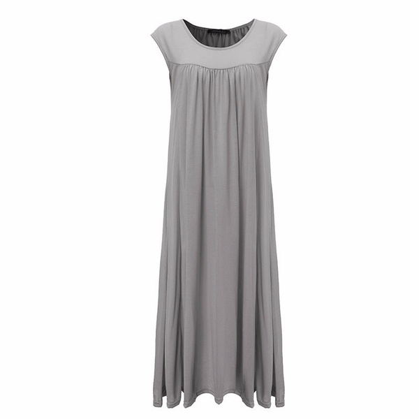 ZANZEA Casual Women U Neck Sleeveless Dress Solid Color Loose Dress ...