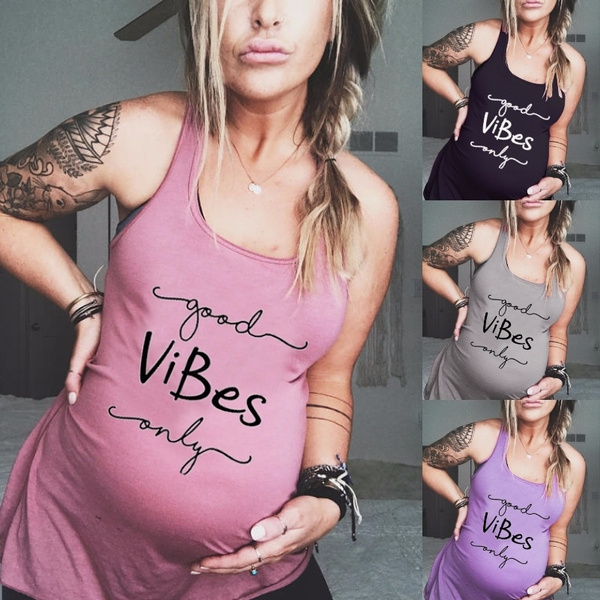 Fainosmny Summer Dresses for Women Maternity Sleeveless Cute Letter Foot Print Vest Tank Pregnancy Tops