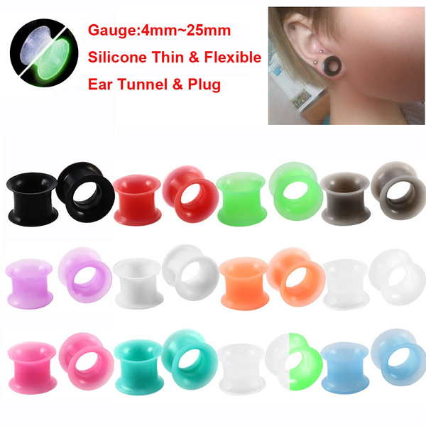 2Pcs 8mm Flexible Flesh Tunnel Ear Plug Gauge Stretcher Silicone Ear PiercingSYJ 