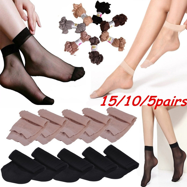 15/10/5pairs Ultra-thin Transparent Crystal Silk Socks Stockings High  Elastic Black Nylon Short Socks Women Ankle Socks Breathable Comfort Socks