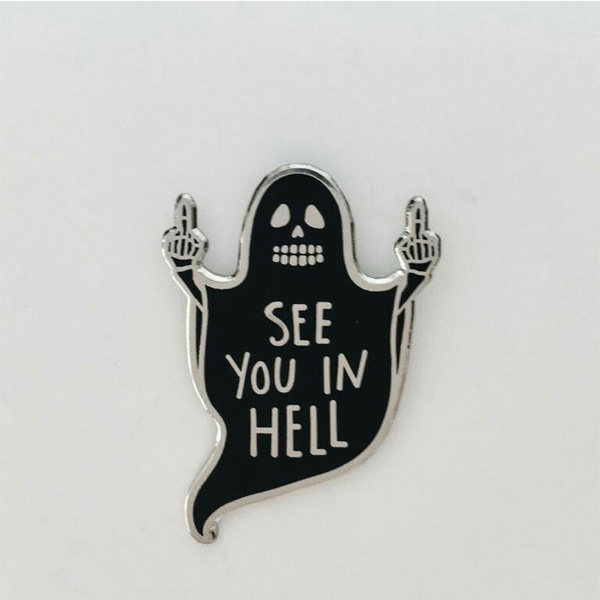 Cheap See You In Hell Enamel Pin Middle Finger Ghost Halloween Horror Goth  Pins Badges