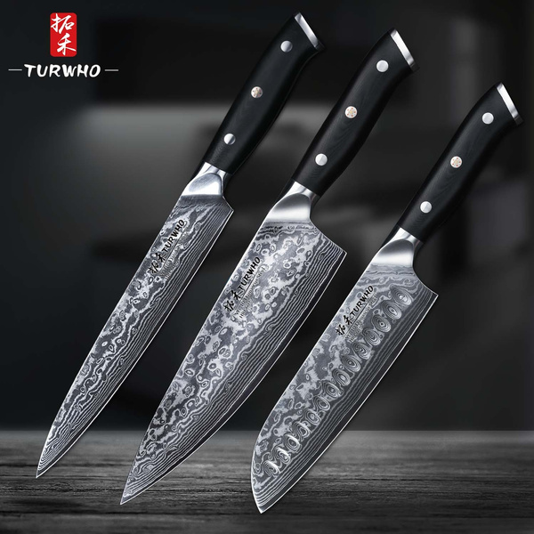 TURWHO Hand Forged Kitchen Knives Set Damascus Steel VG10 Japanese  Kiritsuke Chef Knife Slicing Sashimi Knife