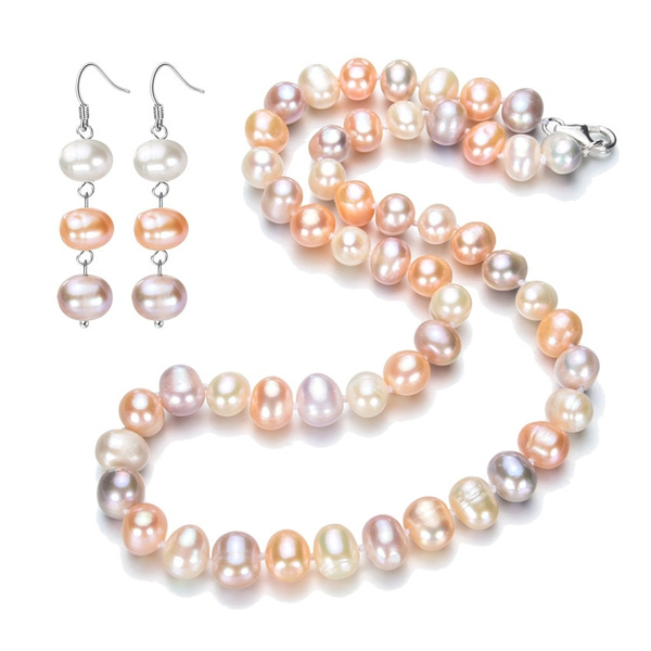 8mm AA potato pearl Necklace/Earrings 