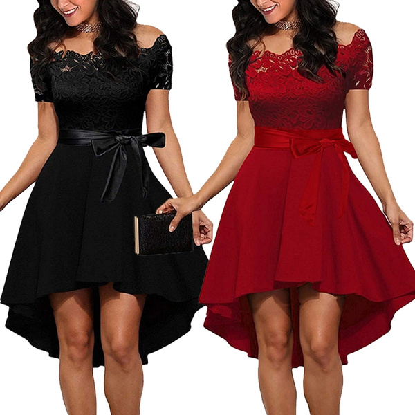 Black Red Wine Knee-Length Dresses 