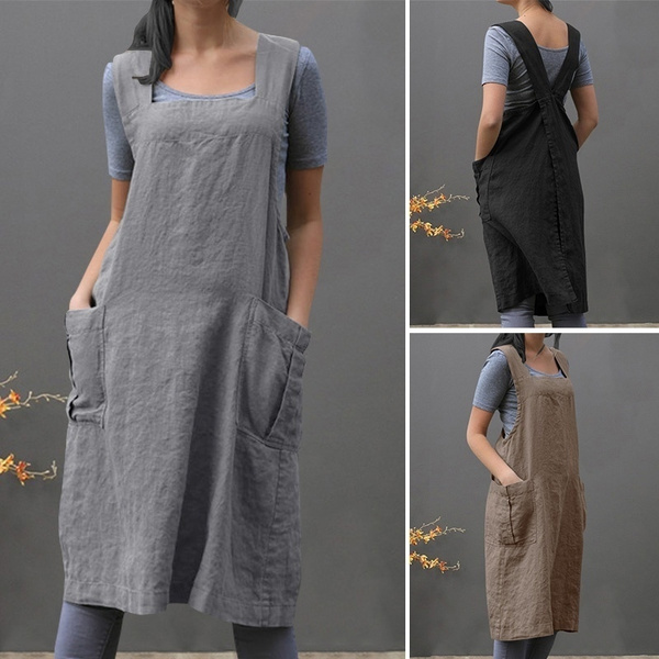 Apron Loose Linen Tunic Dress 