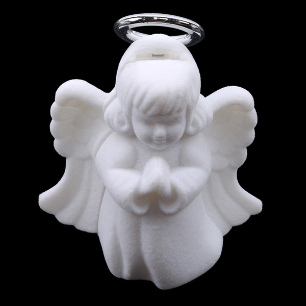 Flocking White Jewelry Box Velvet Angel Jewelry Rings Necklace Display ...