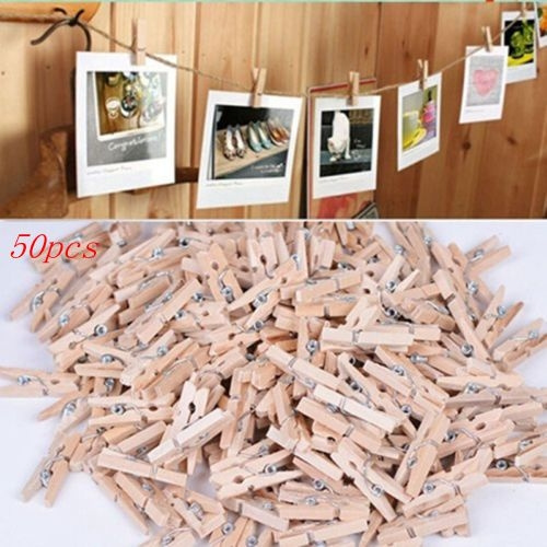35mm Mini Wooden Pegs Photo Clips Hearts Wedding Decor Craft Gifts 10/50 Pcs 