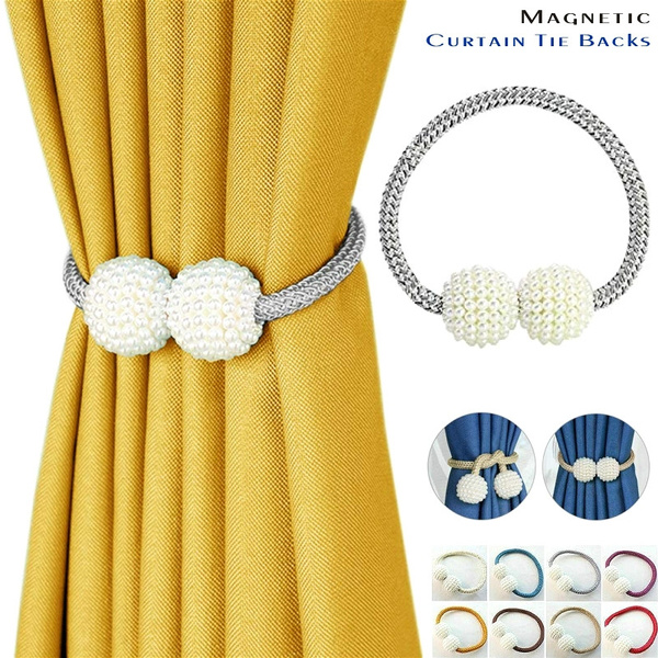 1PC Home Decor Pearl Beads Buckle Holder Curtains Tieback Magnetic Room 