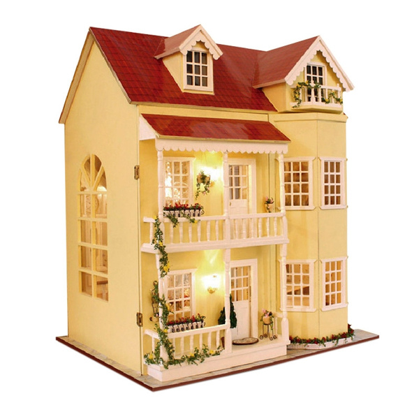 Dollhouse Miniature DIY Kit Wooden Toy Doll House Cottage With LED Lights 