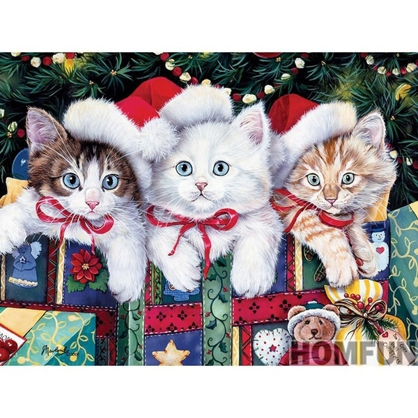 Diamond Painting Three Cats And Cute Christmas Lights Design Embroidery  Displays