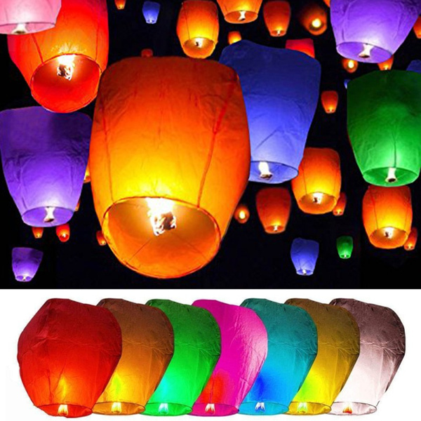 10pcs/set Oval Hot Air Kong Ming Lantern Chinese Sky Flying Wishing ...