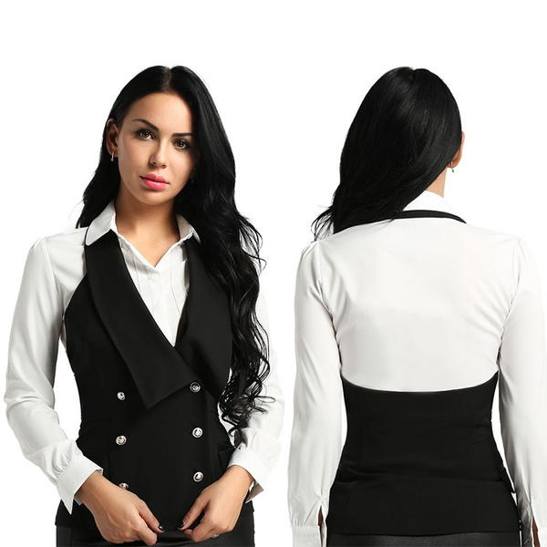 Womens Slim Suit Vest Halter Neck Spread Collar V-neckline Backless ...