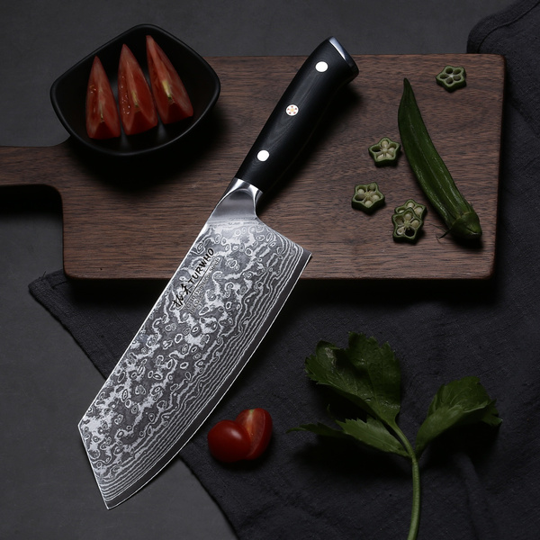 TURWHO Professional Cleaver Knife,7.5 inch 67 Layers Damascus Steel Kitchen  Knives Professional Butcher Knife G10 Handle Damascus Steel Blade Damascus