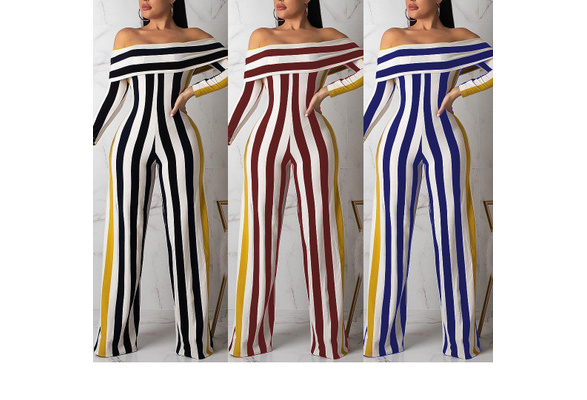 Slash Neck Striped Romper Suit