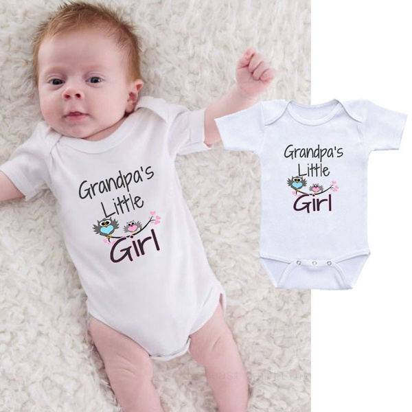Grandpas Little Girl Baby Clothes Newborn Infant Cute White Jumpsuit