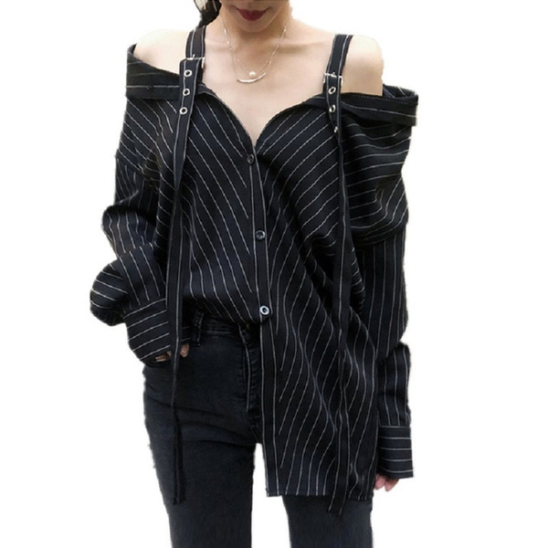 Harajuku Punk Gothic Off Shoulder Blouse Tops Women Korean Fashion