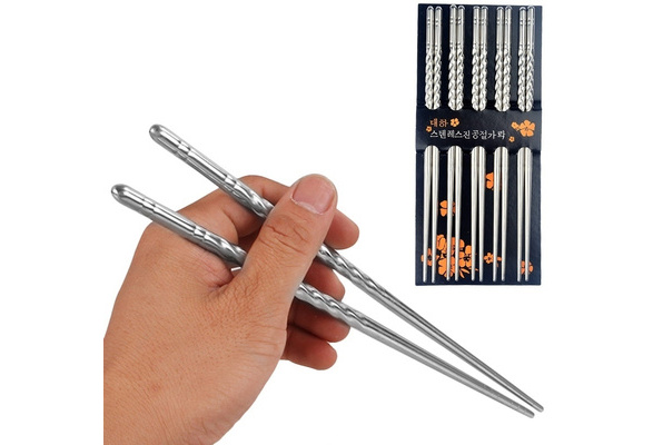 Lightweight Happy Sales HSS-SSC10P Premium Korean Chopsticks Stainless Steel 10 Pairs Vacuum Hollow Non-slip
