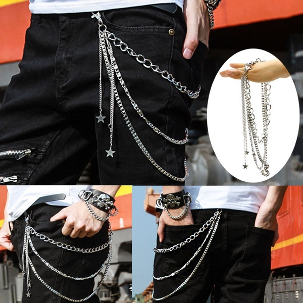 Men's Fashion Pants Chain Rock Hip-hop Punk Rivet Gothic Jeans Chain Star  Tassel Stage Accessories Rustproof