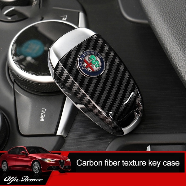 For Alfa Romeo Giulia Stelvio 17-18 ABS Carbon Key FOB Remote Cover Holder 