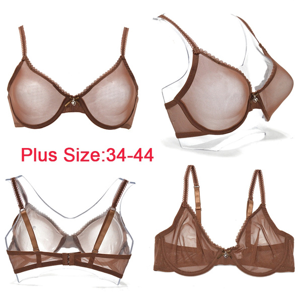 Sheer Bra Thin Lace Underwire Sexy Lingerie for Women's Plus Size B C D E F  Cup