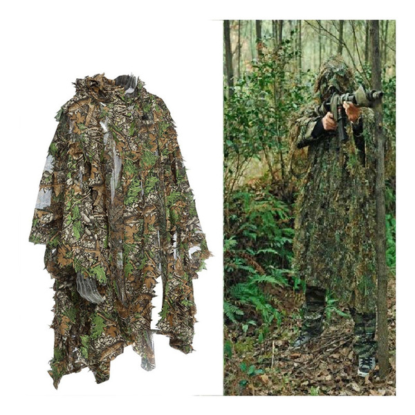 Details about   3D Leaves Camouflage Ghillie Suit Camo Cape Cloak CS Woodland Hunting Poncho US 