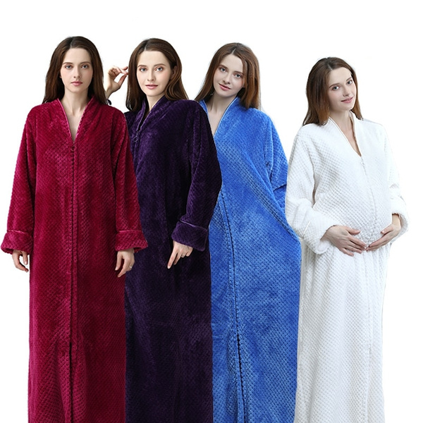 Women Plus Size Winter Thermal Long Bathrobe Thick Flannel Warm Kimono Bath  Robe
